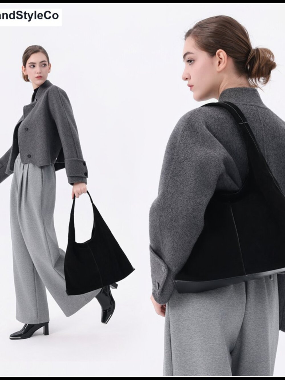 Genuine Suede Leather Oversized Hobo Shoulder Bag with Detachable Zip Pouch - Picture 6 of 6